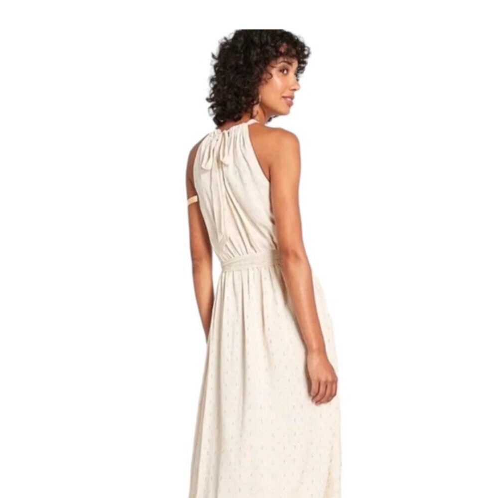 ModCloth Illuminated Elegance Metallic Thread Chiffon Halter Maxi Dress - Picture 3 of 6